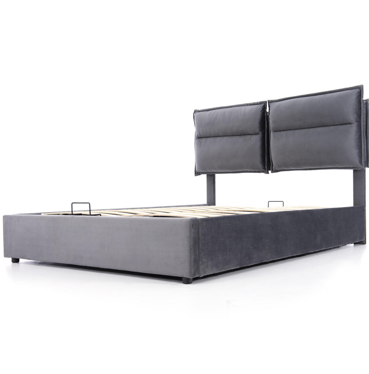 POLSTERBETT 140/200 cm grau mit hydraulischem Bettkasten und verstellbarem Kopfteil - Grau, Textil (140/200cm) - OKWISH
