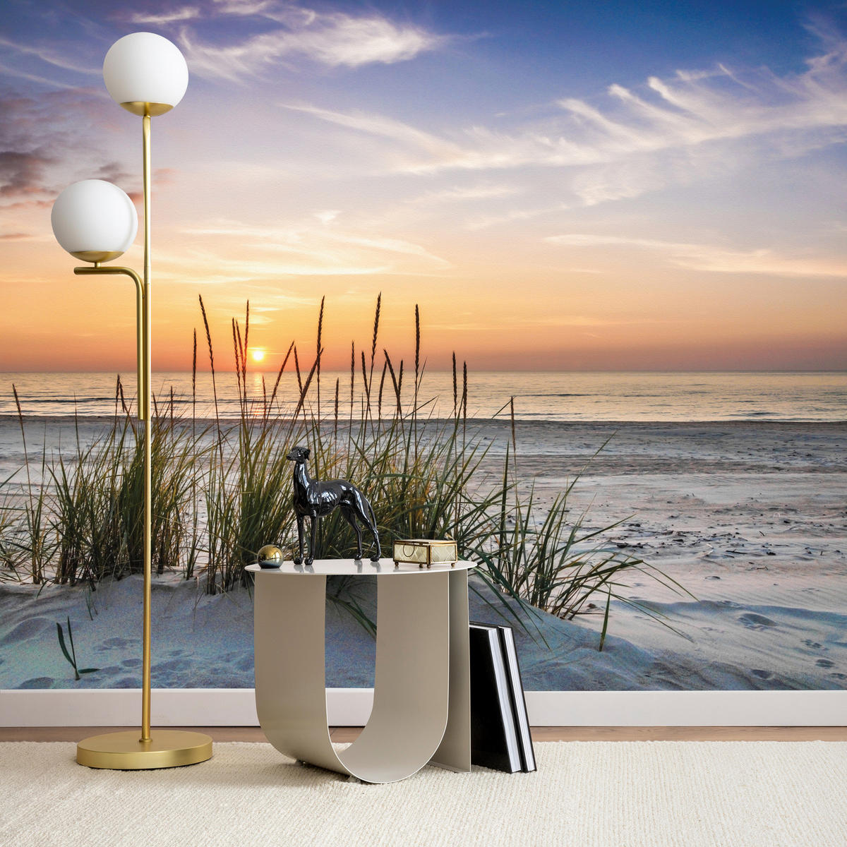 FOTOTAPETE Meer STRAND Dünen Sonnenuntergang Landschaft 3D 200x140cm - Blau/Beige, Papier (200/140cm) - Muralo