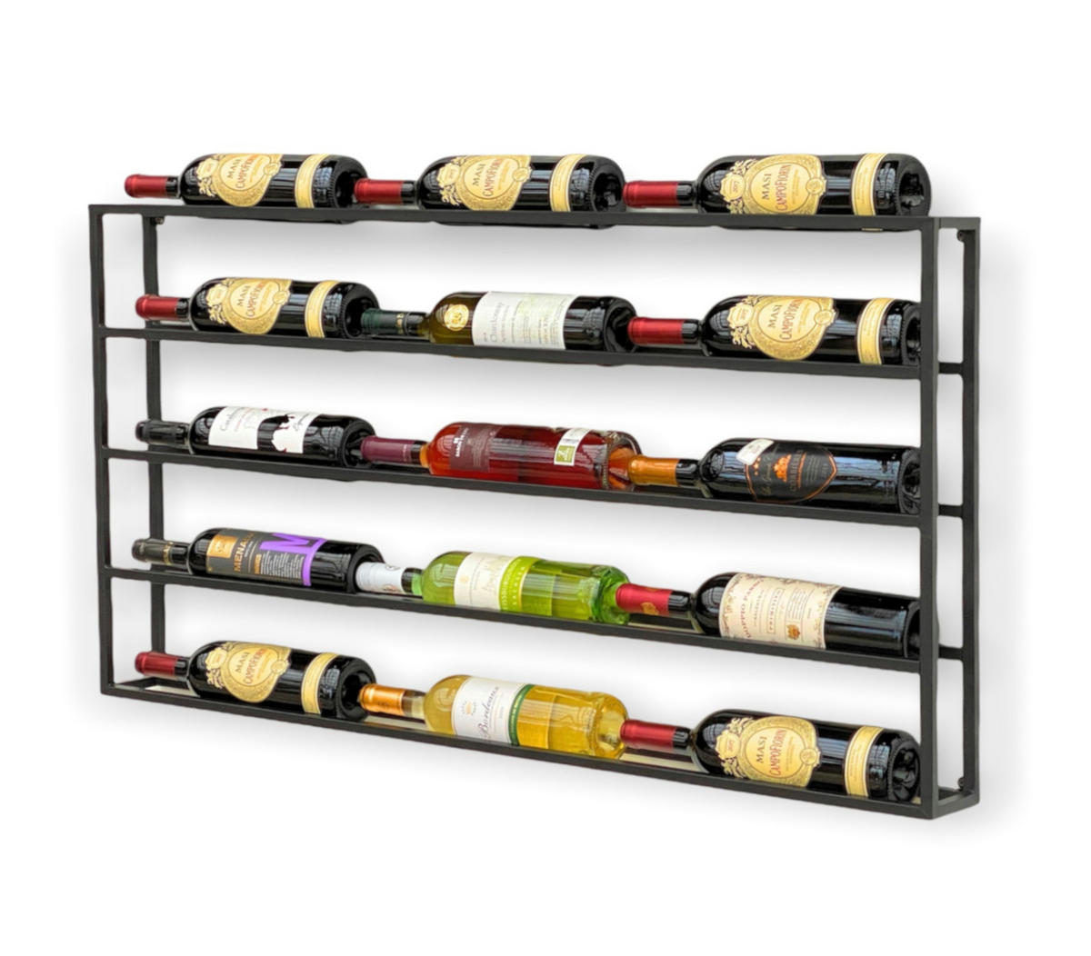 WEINREGAL FÜR 15 Flaschen Metall Wand Schwarz 100 cm - Schwarz, Metall (100/55/9cm) - DanDiBo