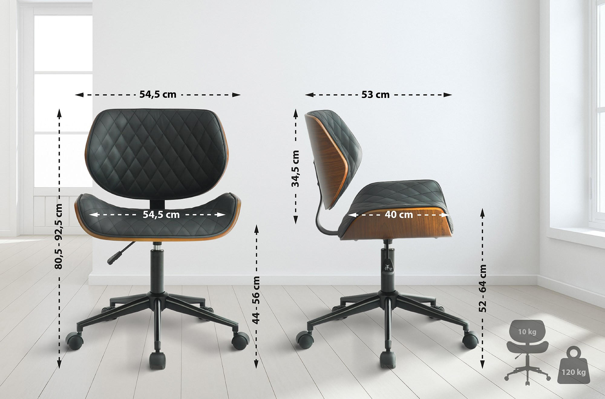 Thumbnail - CLP Drehstuhl, Schwarz, Walnuss, Textil, 54.5x80.5x53 cm, Esszimmer, Stühle, Esszimmerstühle, Vierfußstühle