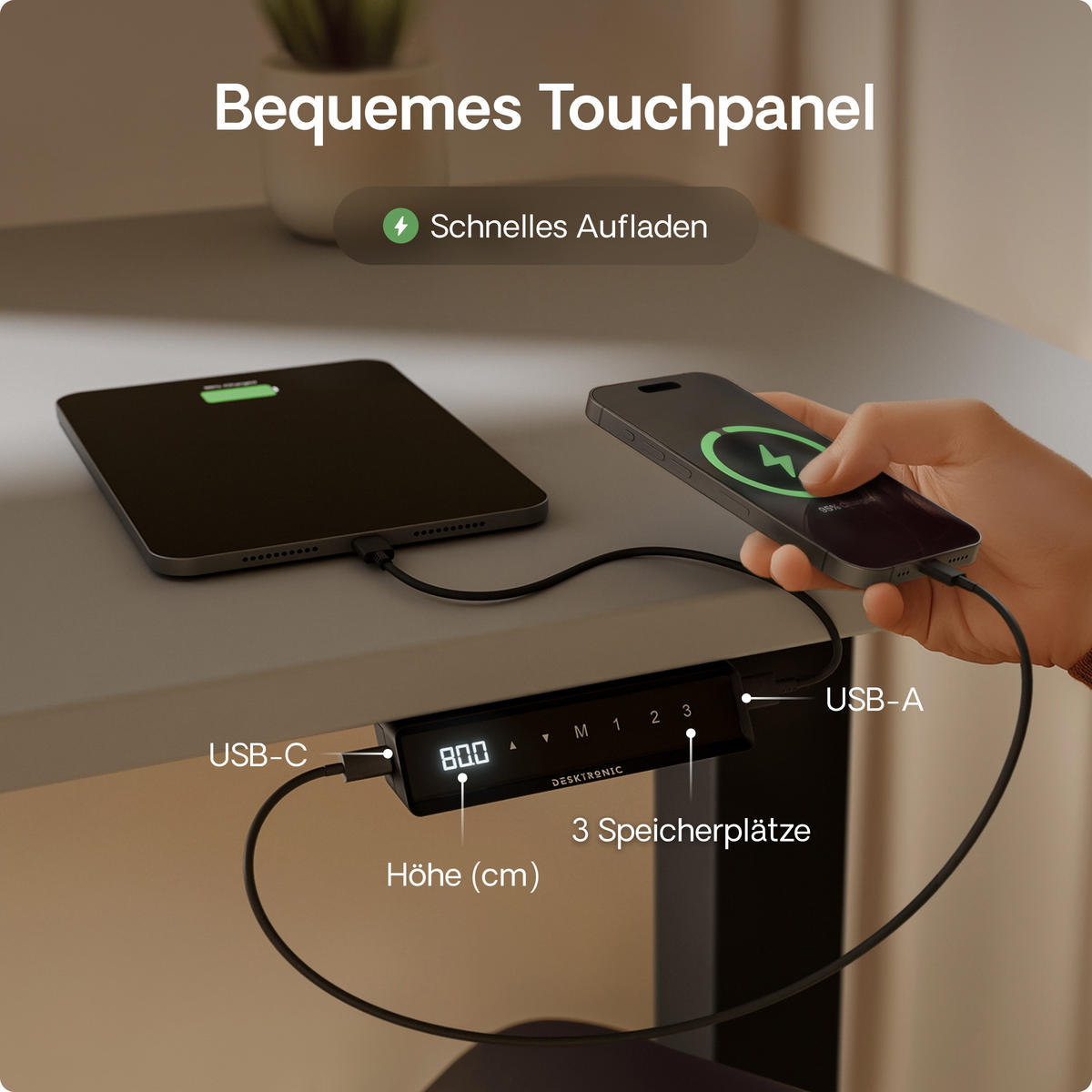 SCHREIBTISCH Elektrisch Höhenverstellbarer HomePro 140x70cm Schwarz/Grau mit Memory-Funktion, Anti-Kollisions Technologie - Schwarz/Grau, Holzwerkstoff (70/140/62cm) - Desktronic