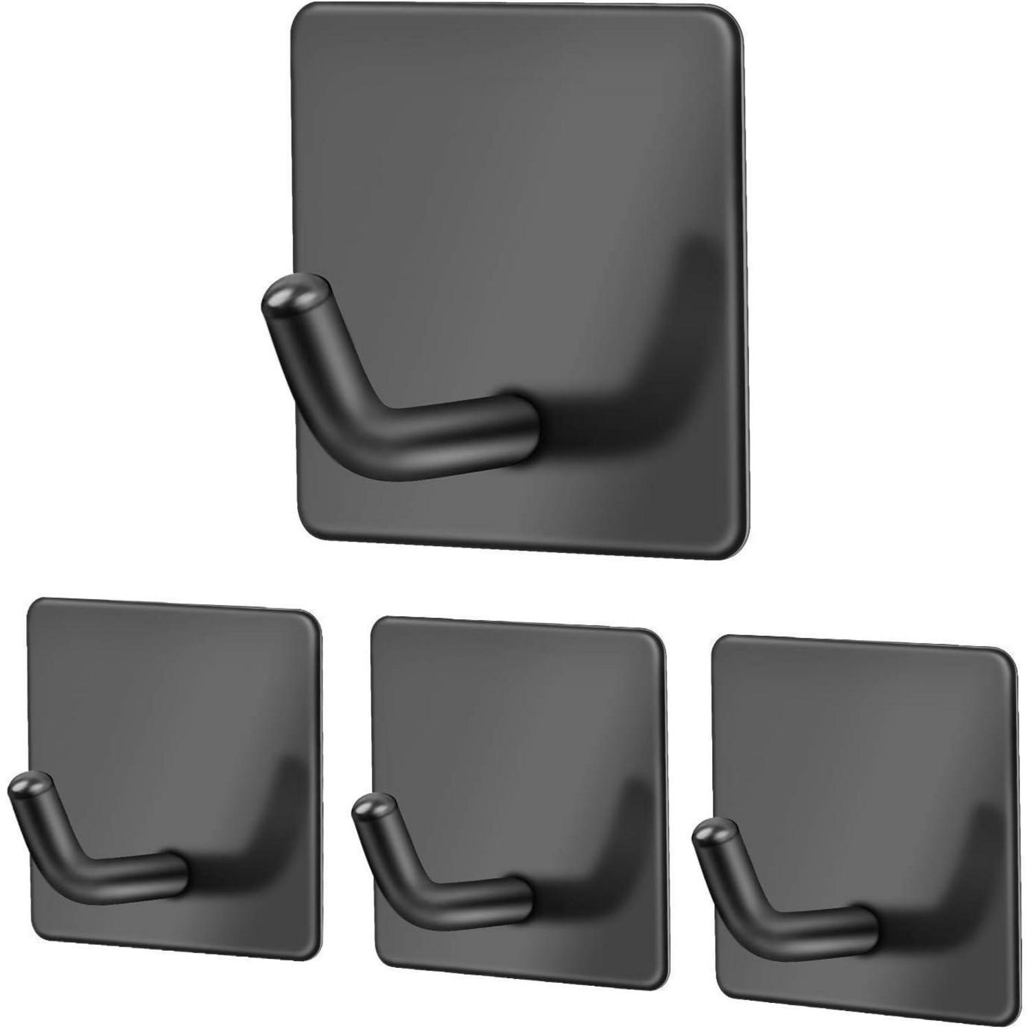 KLEBEHAKEN 4er Set Schwarz Matt Edelstahl Rostfrei Ohne Bohren - Schwarz, Metall (4.5/2/4.5cm)
