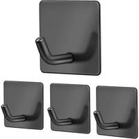 KLEBEHAKEN 4er Set Schwarz Matt Edelstahl Rostfrei Ohne Bohren - Schwarz, Metall (4.5/2/4.5cm)