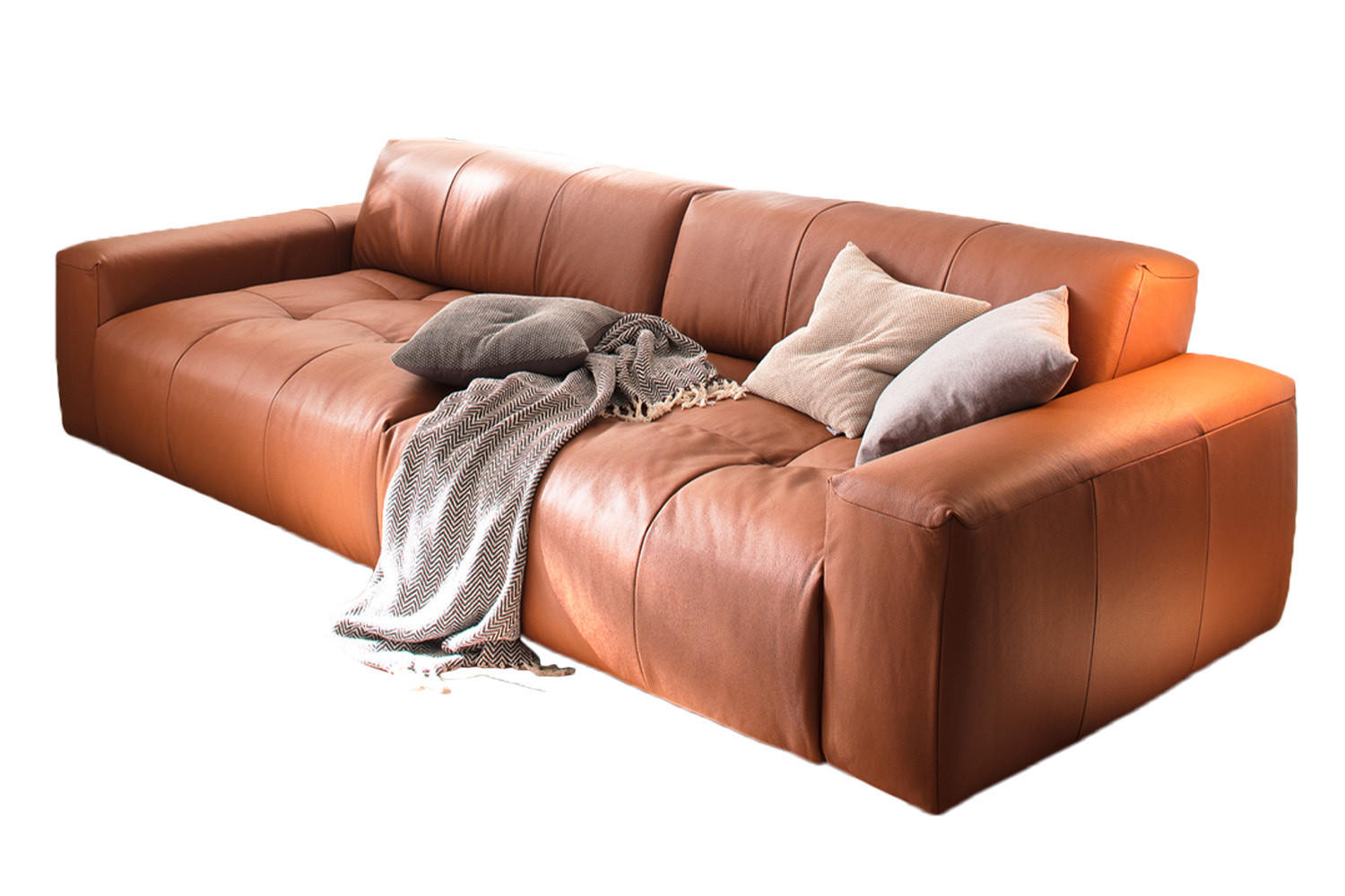LEDERSOFA MIT SITZTIEFENVER. PALACE Braun Leder - Dunkelbraun/Braun, Leder (298/74/120cm) - KAWOLA