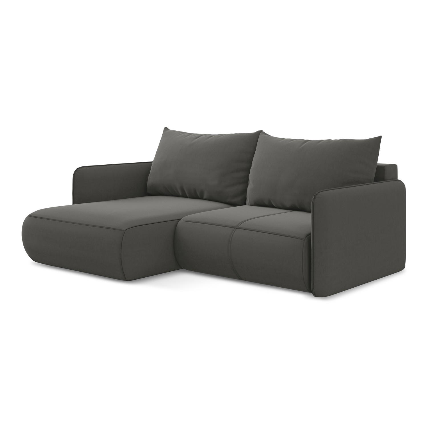 ECKSOFA mit Schlaffunktion Samt Stoff Grau - Dunkelgrau/Schwarz, Kunststoff/Textil (148/207cm) - LaMiaSofa