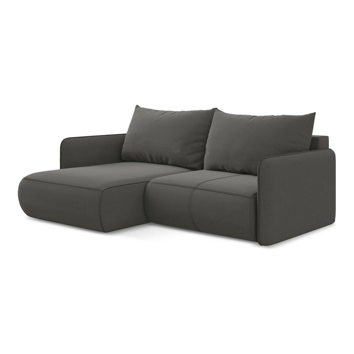 ECKSOFA mit Schlaffunktion Samt Stoff Grau - Dunkelgrau/Schwarz, Kunststoff/Textil (148/207cm) - LaMiaSofa