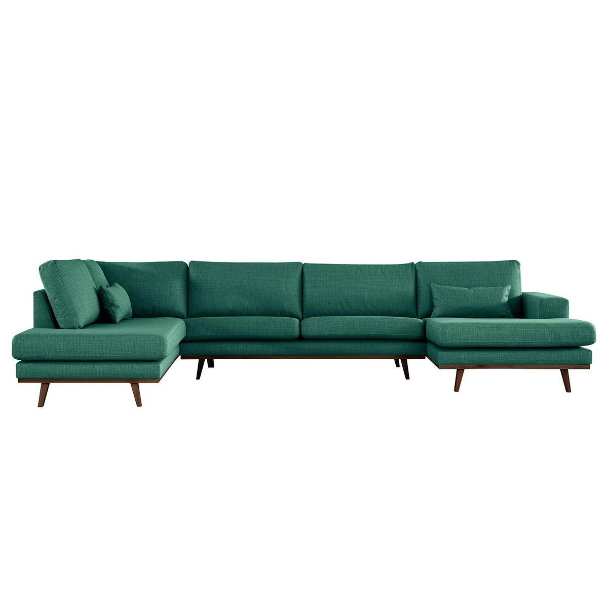 WOHNLANDSCHAFT mit Longchair - Dunkelgrün/Buchefarben, Textil (371/81/219cm) - home24