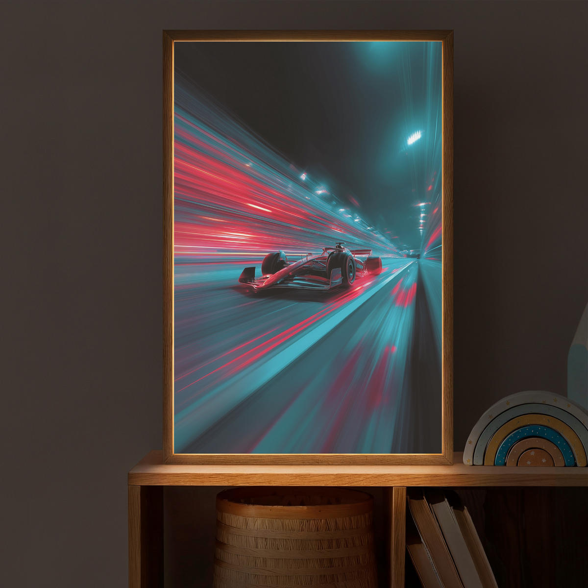 DOBÍJECÍ NOČNÍ LAMPIČKA Závodní auto - Červená - Rychlost 40x60 cm - tyrkysová, kompozitní dřevo (8/40/60cm) - OnlyWow