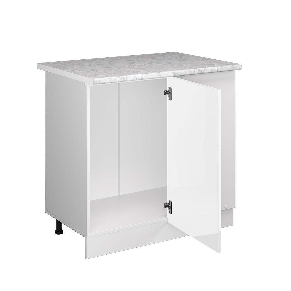 ECKUNTERSCHRANK R-Line Weiß Hochglanz 86 cm, AP Marmor - Weiß Hochglanz/Weiß, Holzwerkstoff (86/81.6/60cm) - Vicco