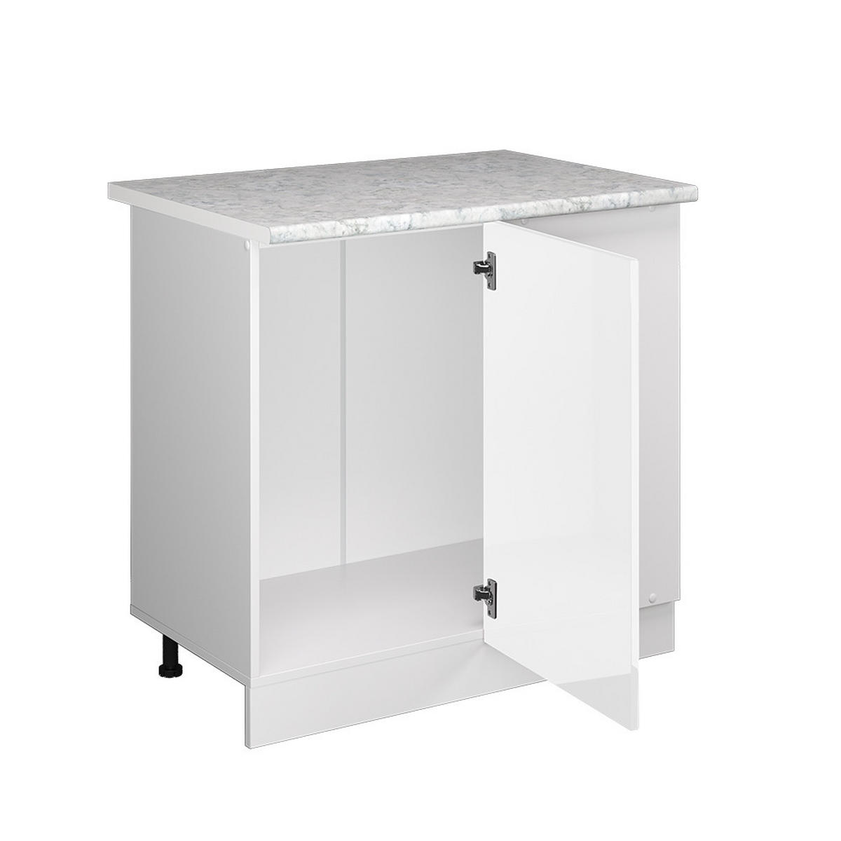 ECKUNTERSCHRANK R-Line Weiß Hochglanz 86 cm, AP Marmor - Weiß Hochglanz/Weiß, Holzwerkstoff (86/81.6/60cm) - Vicco