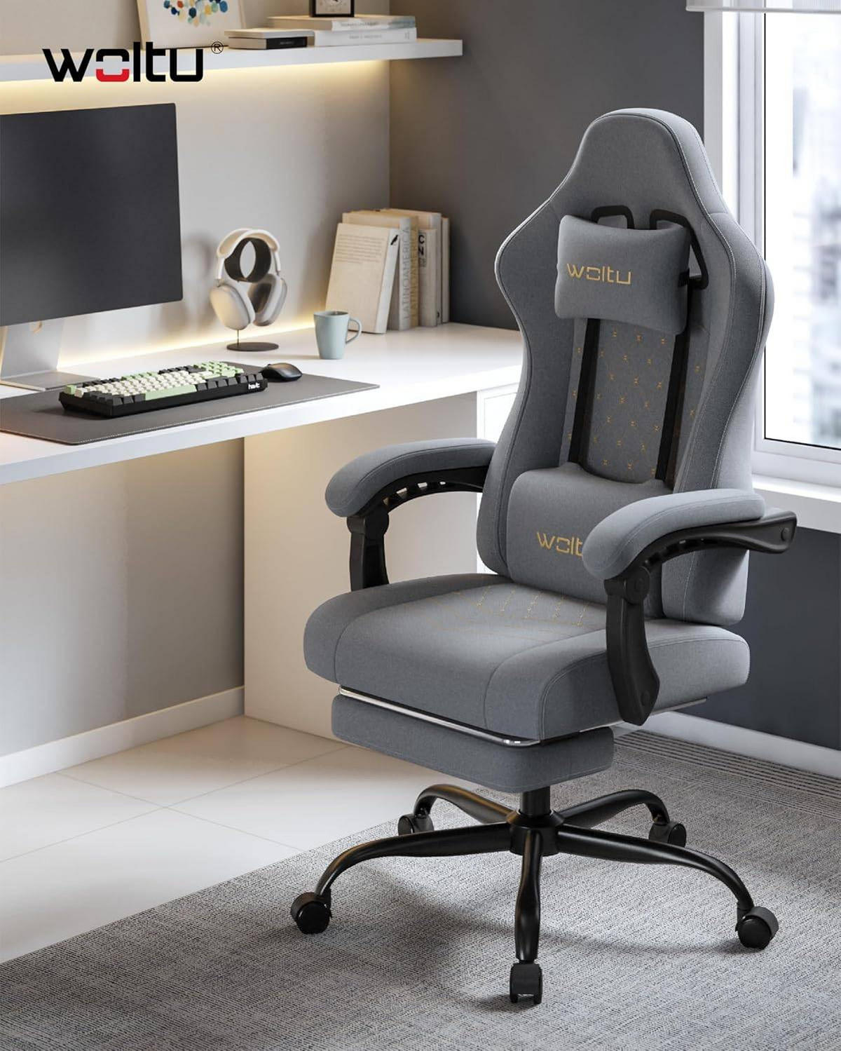 GAMINGSTUHL mit Massagefunktion, Computerstuhl Ergonomisch - Goldfarben/Schwarz, Kunststoff/Textil (70/127/70cm) - Woltu