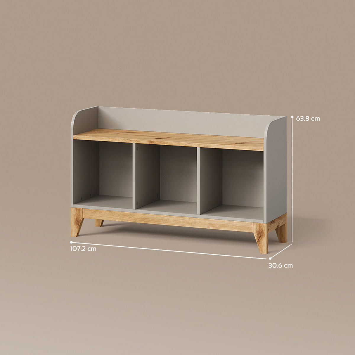 KINDERSITZBANK Mailo Cashmere/Artisan 107.2 x 63.8 cm XL mit 3 Schubladen - Kaschmir/Eiche Artisan, Holzwerkstoff (107.2/63.8/30.6cm) - Livinity®