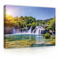 LEINWAND BILDER Wasserfall Natur 120x80 - Multicolor, Holzwerkstoff (120/80cm) - Wallarena