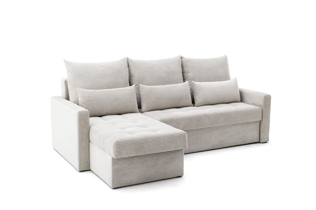 ECKSOFA PULA L Links mit Schlaffunktion 132x198 Cord Creme - Creme/Schwarz, Holz/Kunststoff (214/145cm) - NACANAPA