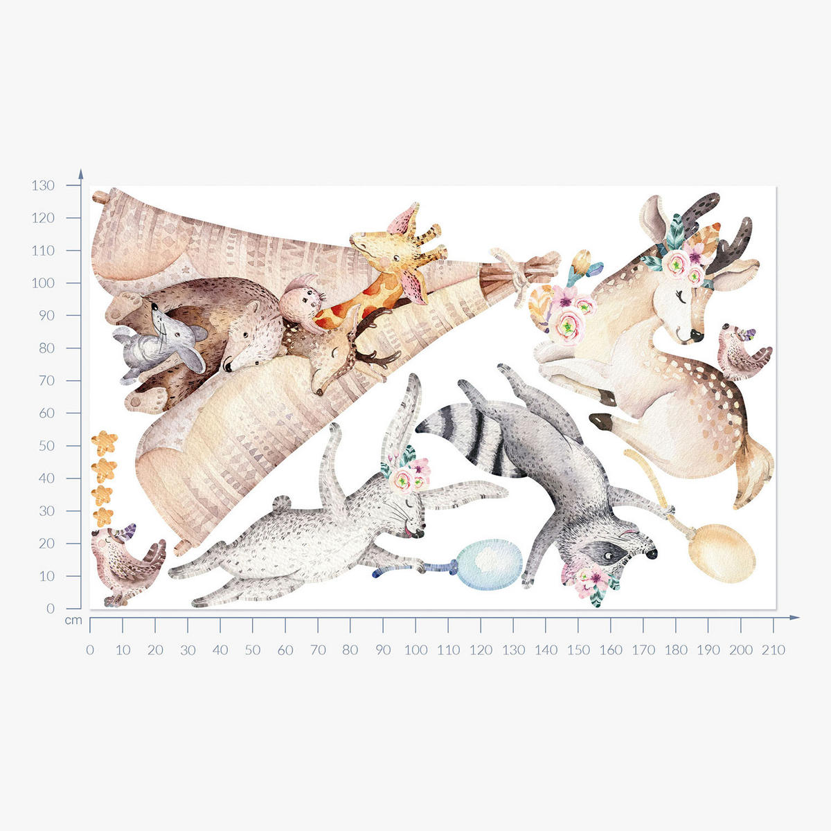 WANDAUFKLEBER 130x211cm - Waldtiere - Multicolor, Kunststoff (130/211/0.1cm) - Wallfluent