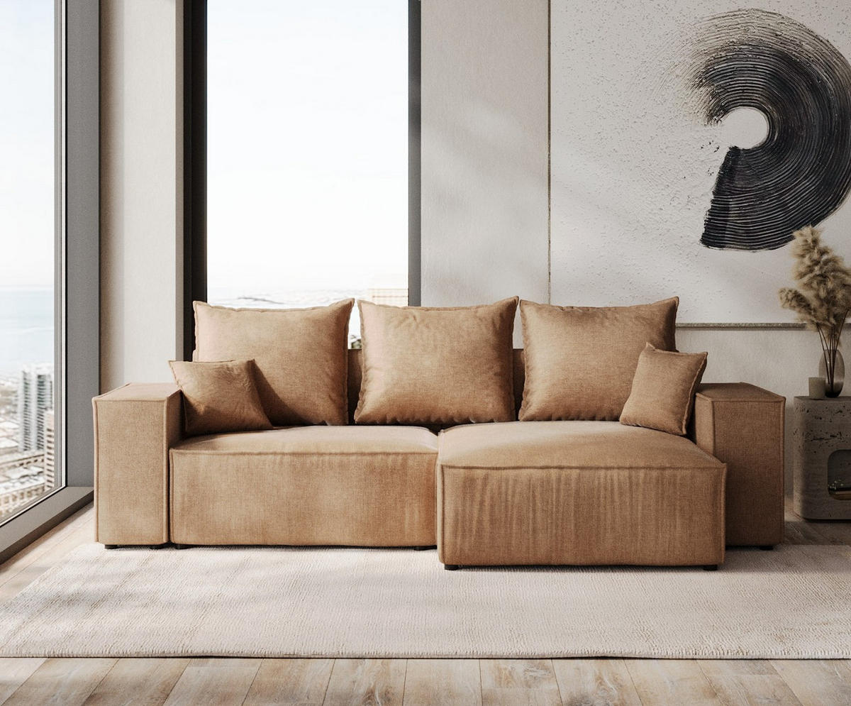 ECKSOFA SENSO mit Schlaffunktion Braun im Wind Stoff - Schwarz/Braun, Holz/Holzwerkstoff (255/148cm) - AltaBeds