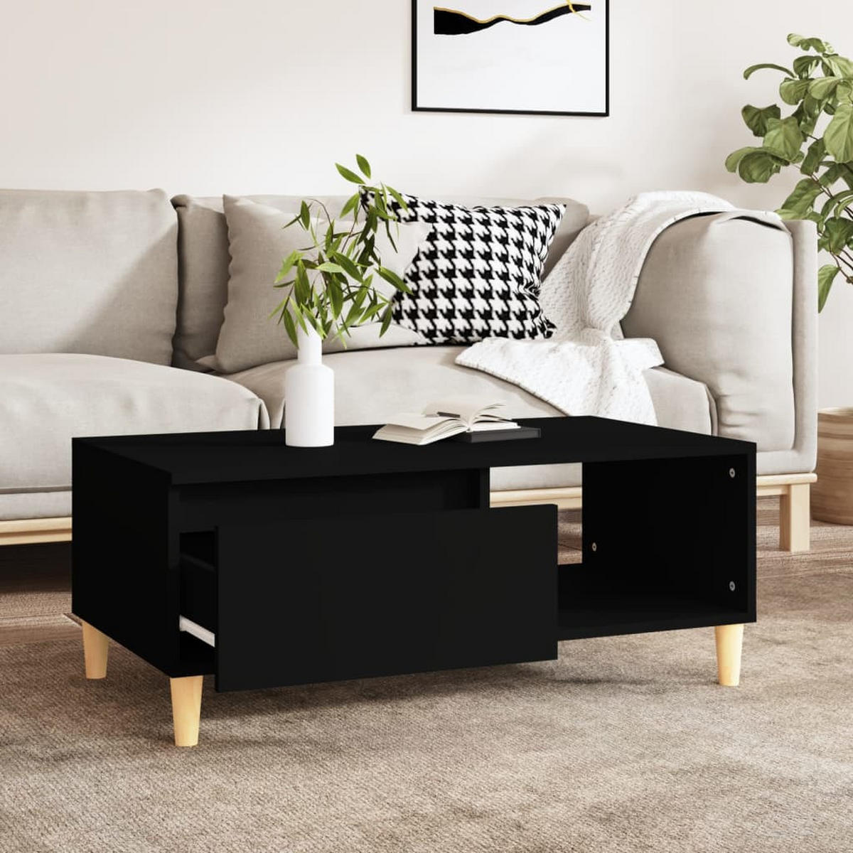 COUCHTISCH Schwarz 90x50x36,5 cm Holzwerkstoff - Schwarz, Holzwerkstoff (90/50/36.5cm) - furnicato