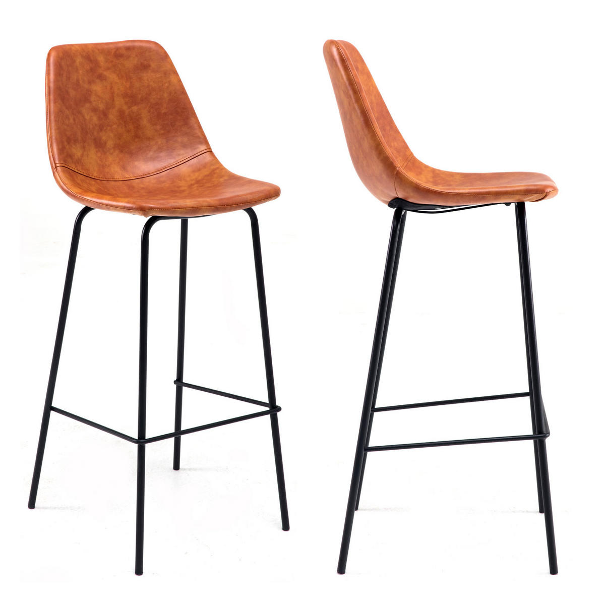 BARHOCKER Lucien Cognac Sitzhöhe 75cm 2er-Set - Orange, Kunststoff (43/104/49cm) - Happy Garden