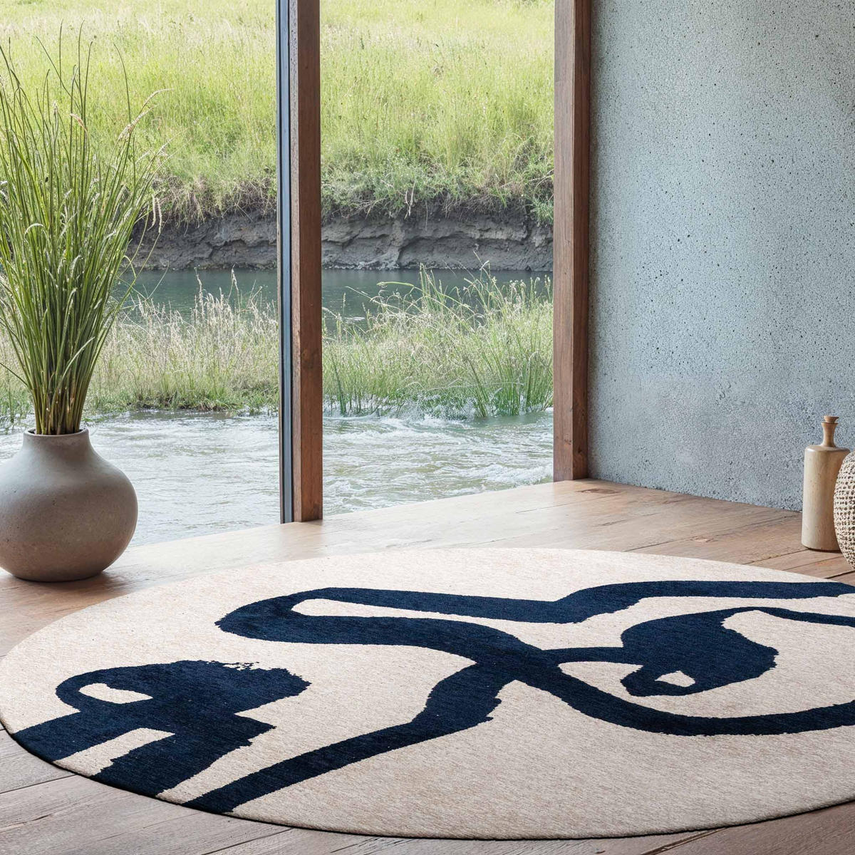 TEPPICH Sea Ink Ribbon 140/140 cm - Blau, Textil (140/140cm) - Louis De Poortere