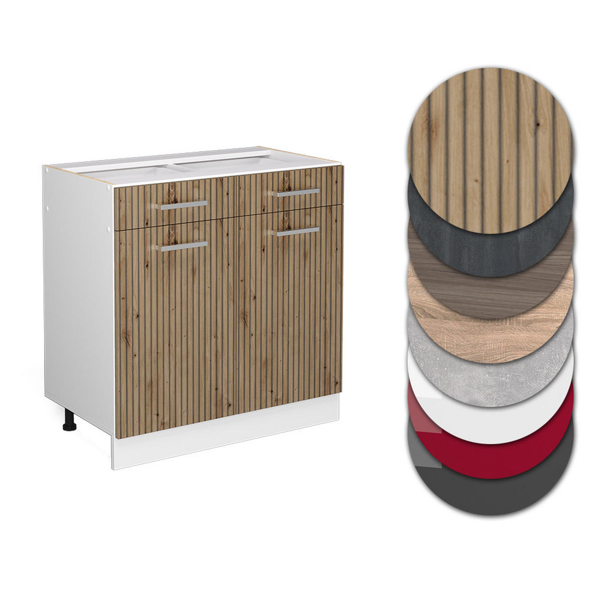 KÜCHENUNTERSCHRANK R-Line Artisan-Eiche 80 cm, AP Marmor - Weiß/Eiche Artisan, Holzwerkstoff (80/81.6/60cm) - Vicco