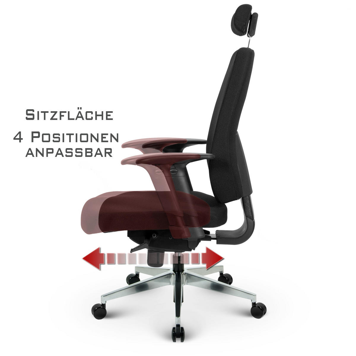 CHEFSESSEL V1404 Stoff Schwarz - ergonomisch, 150 kg belastbar, Sitzhöhe 60-63cm - Schwarz, Kunststoff/Textil (65/137/64cm) - Versee