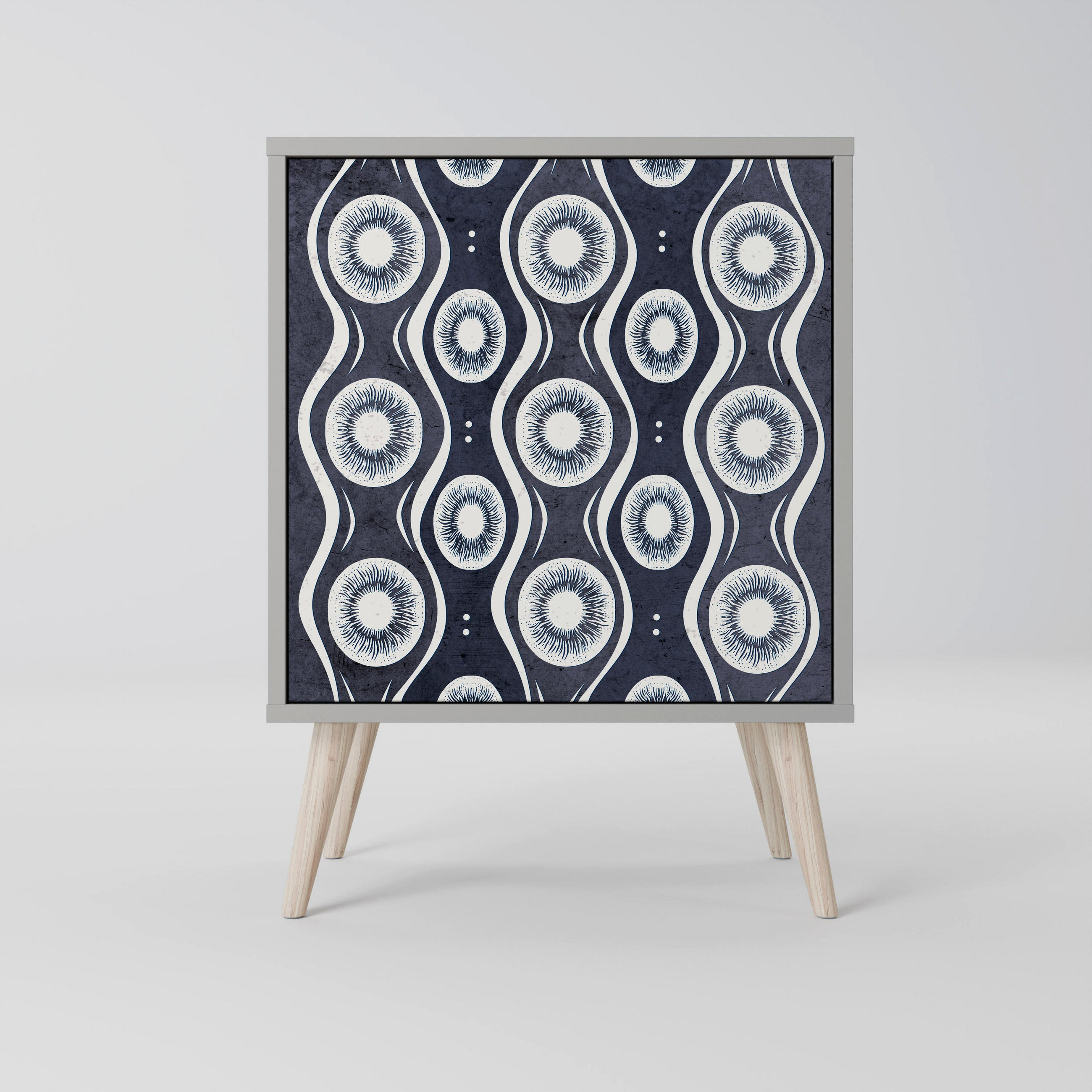 SIDEBOARD GRAPHITE EYES, Grau, 57,5x42x77,5 cm, Schräge Buchenholzfüße - Buchefarben/Multicolor, Holzwerkstoff/Buchenholz (57.5/77.5/42cm) - SpaceRebels