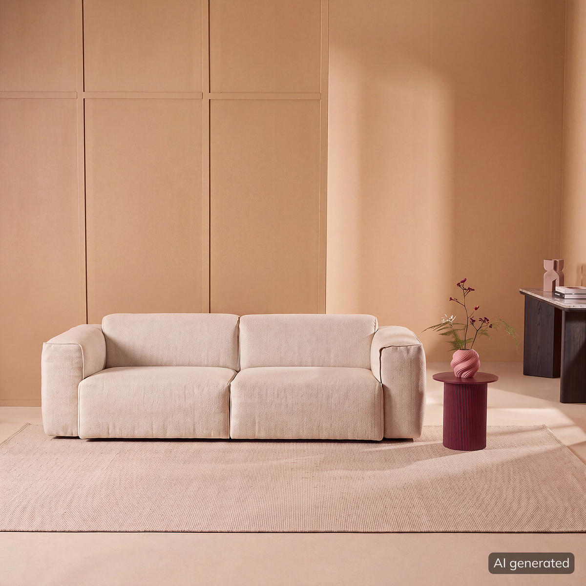 3-SITZER SOFA - Beige/Schwarz, Kunststoff/Textil (251/71/102cm) - home24