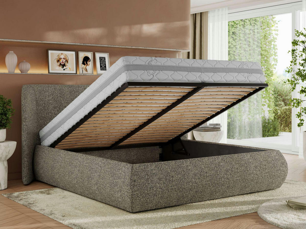 POLSTERBETT CAELA CLASSIC 200/200 - Grau Strukture - Multipocket-Matratze - Grau, Textil (200/200cm) - MKS