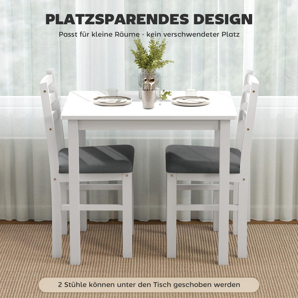 ESSGRUPPE mit 1 Tisch und 2 Stühlen Weiß 80.0/60.0/74.5 cm - Weiß, Holz (60/74.5/80cm)
