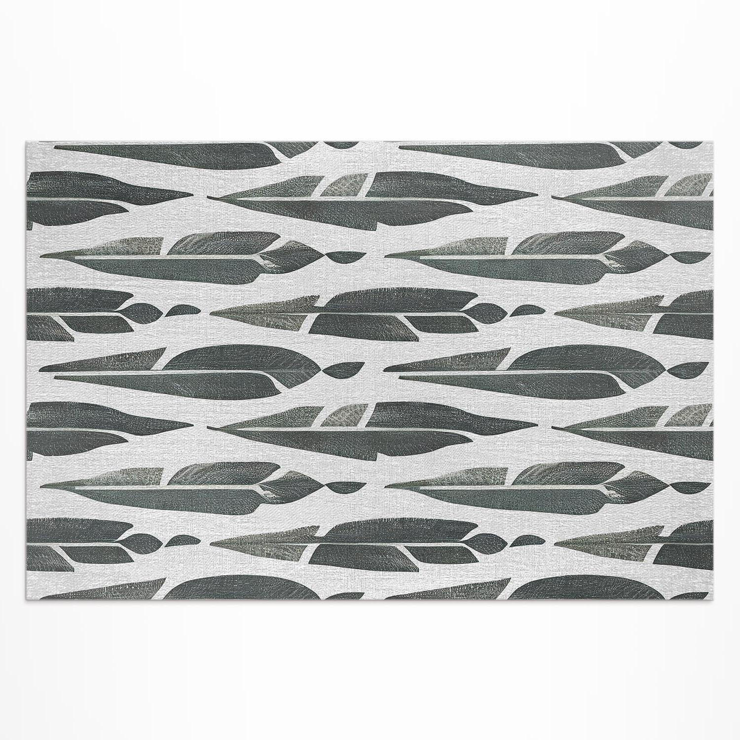 TEPPICH 150x225 cm Gemalte Indianerfedern Boho Vintage - Silberfarben, Kunststoff (150/0.2cm) - Wallfluent