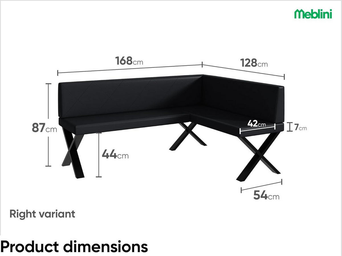 ECKBANK ERIC_X - Schwarz, Leder (128/168cm) - Meblini