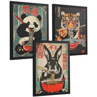 PLAKAT Sada 3 Ramen Animals A3 Černý rám - černá, papír (29.7/1/42cm) - Nacnic