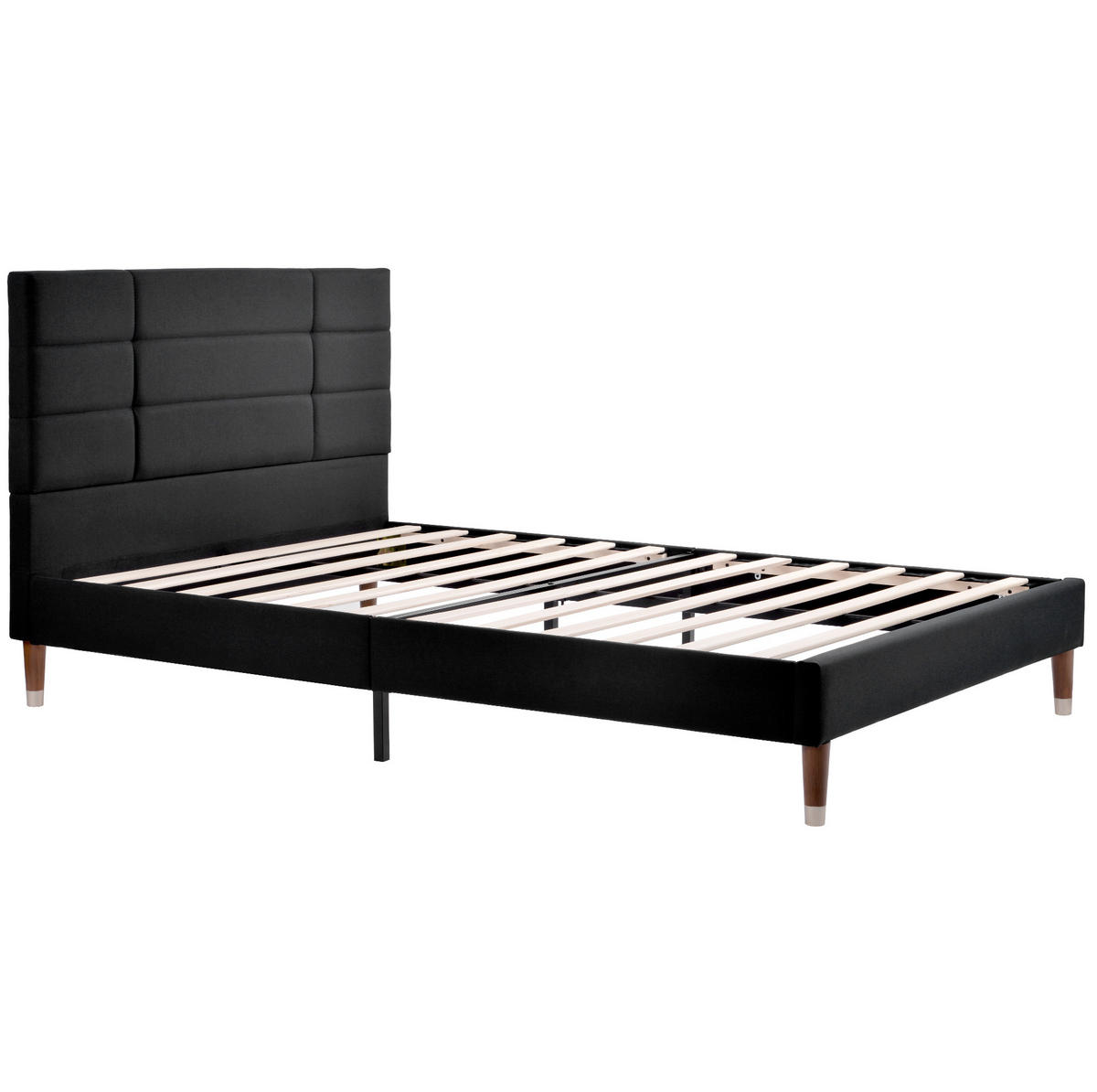 POLSTERBETT aus Leinen 140x200 cm Schwarz mit Lattenrost, Taschenfederkernmatratze und Stauraum - Schwarz, Holz (140/200cm) - IVMEU