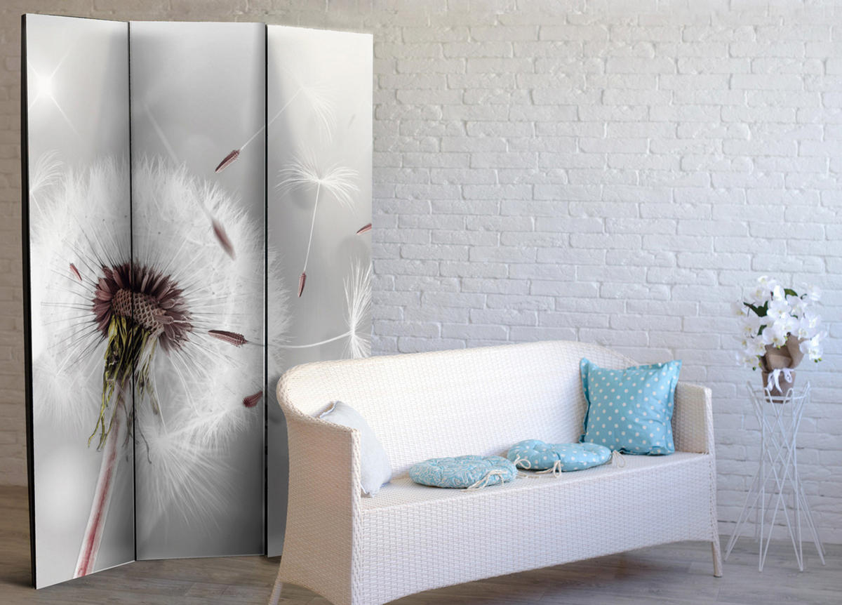 PARAVENT Beidseitig Bedruckter 3-tlg 135x172 cm Pusteblume Natur - Grau, Holz/Textil (135/172/3cm) - Muralo
