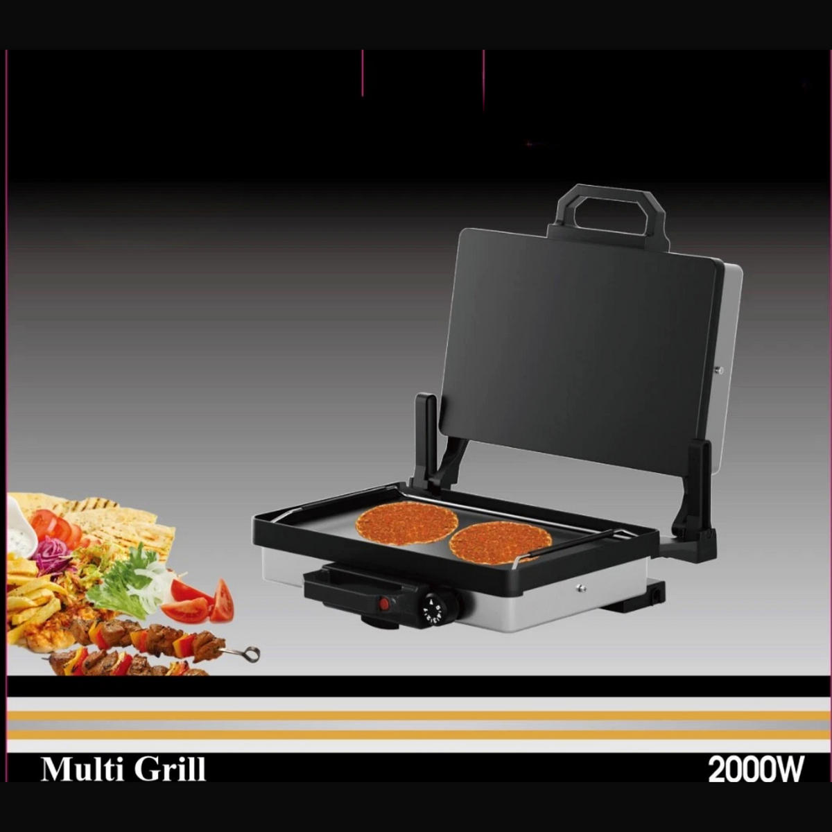 KONTAKTGRILL 3 in 1 Multigrill Granit mit Kasserolle - Grau, Metall (22.8/9/34.8cm)