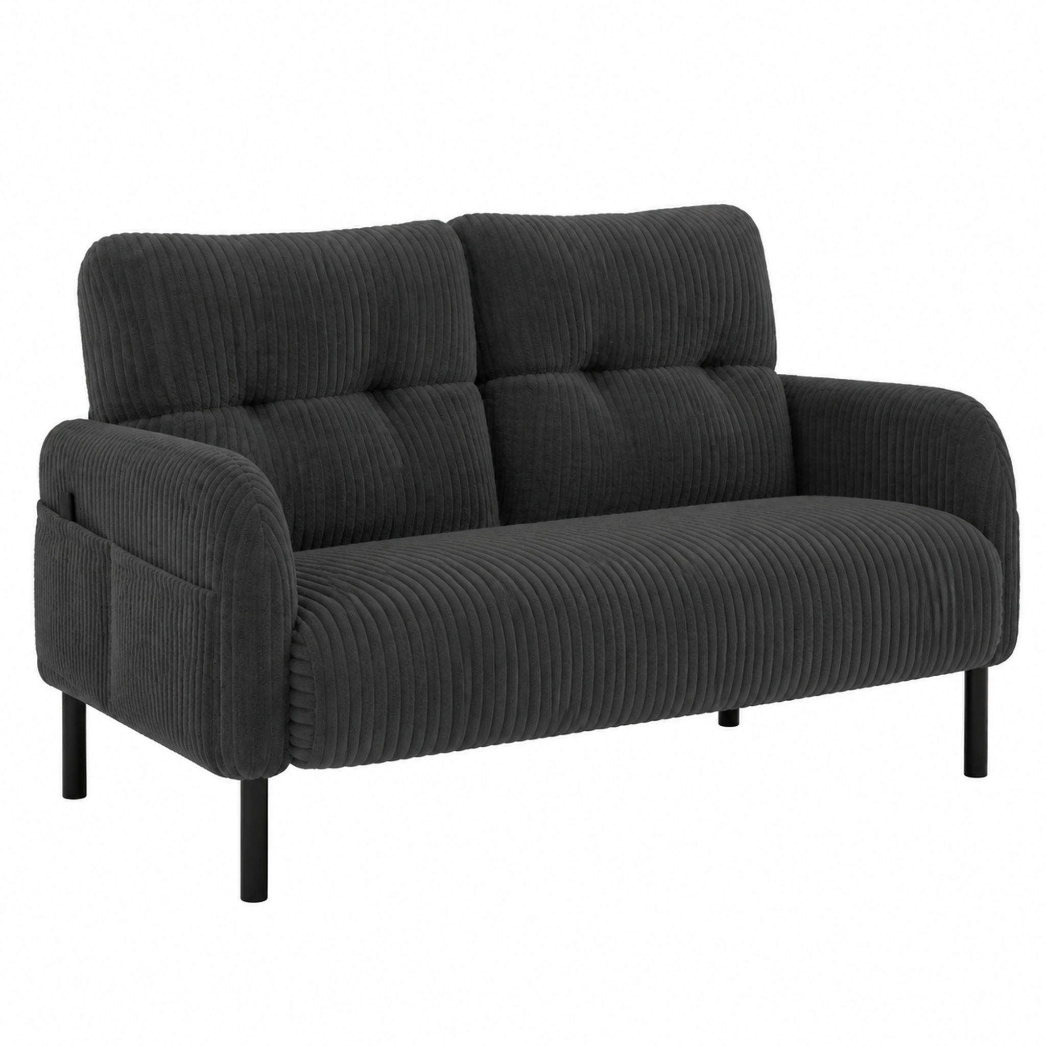 SOFA 2-Sitzer mit Seitentasche 120 x 75 x 79 cm Cord Gray - Grau, Kunststoff (120/79/75cm) - Meubliv