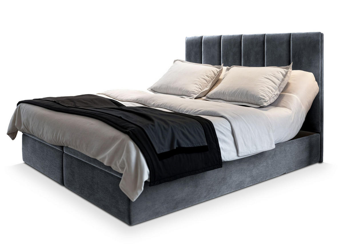 BOXBETT BARINO 180x200 cm mit Matratze und Topper - Grau - Grau, Holz (180/200cm) - MASSENO