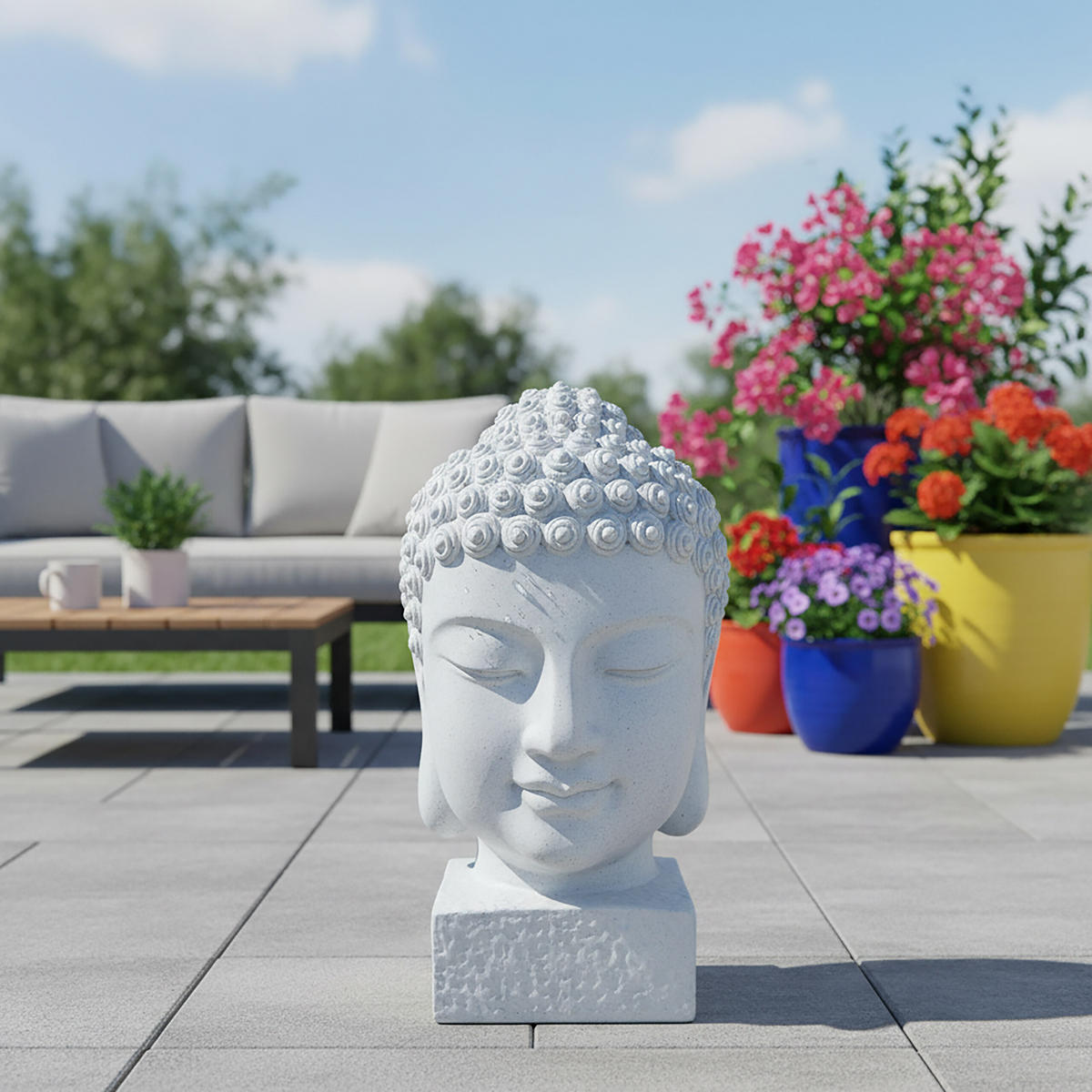 BUDDHA-KOPF - Weiß, Kunststoff (51.3/76.8/51.3cm) - Relaxdays