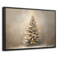 LEINWAND Bilder mit Rahmen - Weihnachten - Weihnachtsbaum - Schnee - Kunst - 30x20 - Champagner, Textil (30/20cm) - MuchoWow