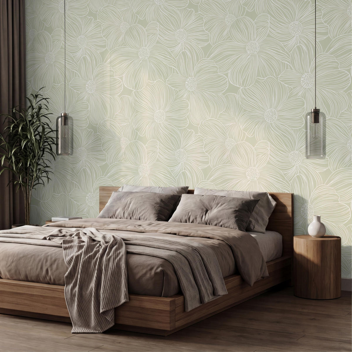 TAPETE - Gelassenheit - Blumen - Grün - 400x240 cm - Salbeigrün, Papier (400/240cm) - OnlyWow