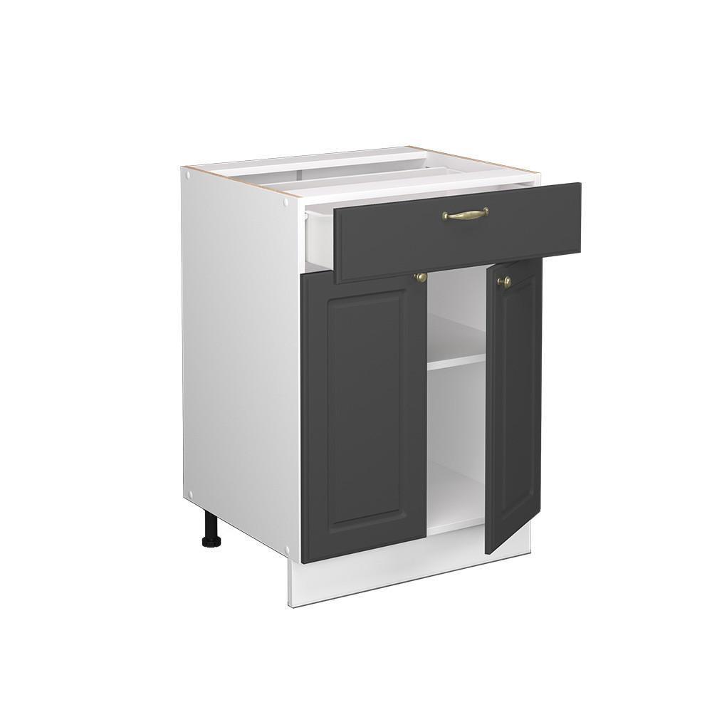 KÜCHENUNTERSCHRANK Fame-Line Anthrazit-Gold 60 cm mit Schublade AP Eiche - Anthrazit/Graphitfarben, Holzwerkstoff (60/82/60cm) - Vicco