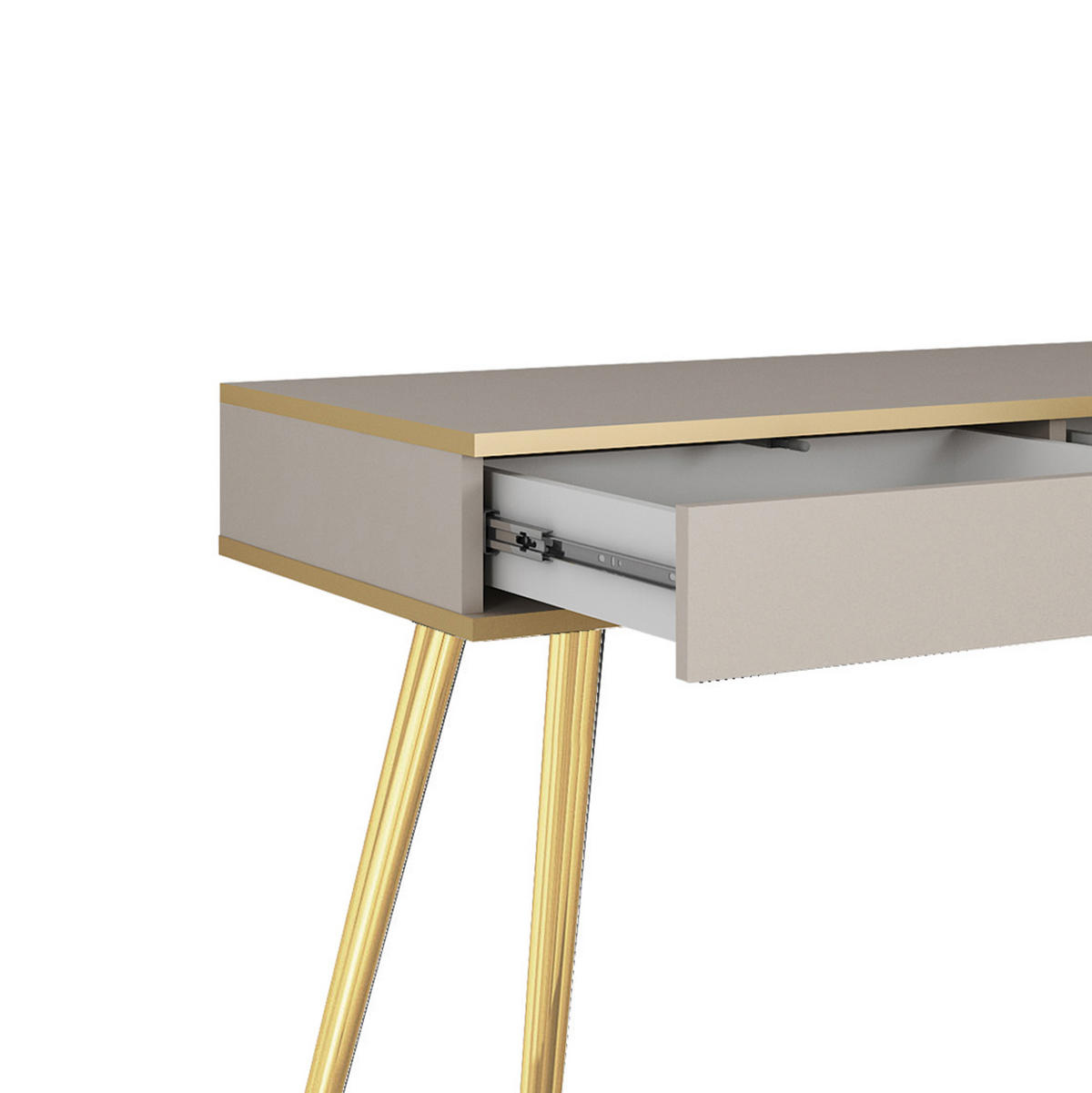 SCHMINKTISCH Beige - T-102, Hochglanz, Schubladen Push-to-Open 102x50x80 cm Beige/Gold - Beige/Goldfarben, Holzwerkstoff/Kunststoff (50/102/80cm) - DomoHome