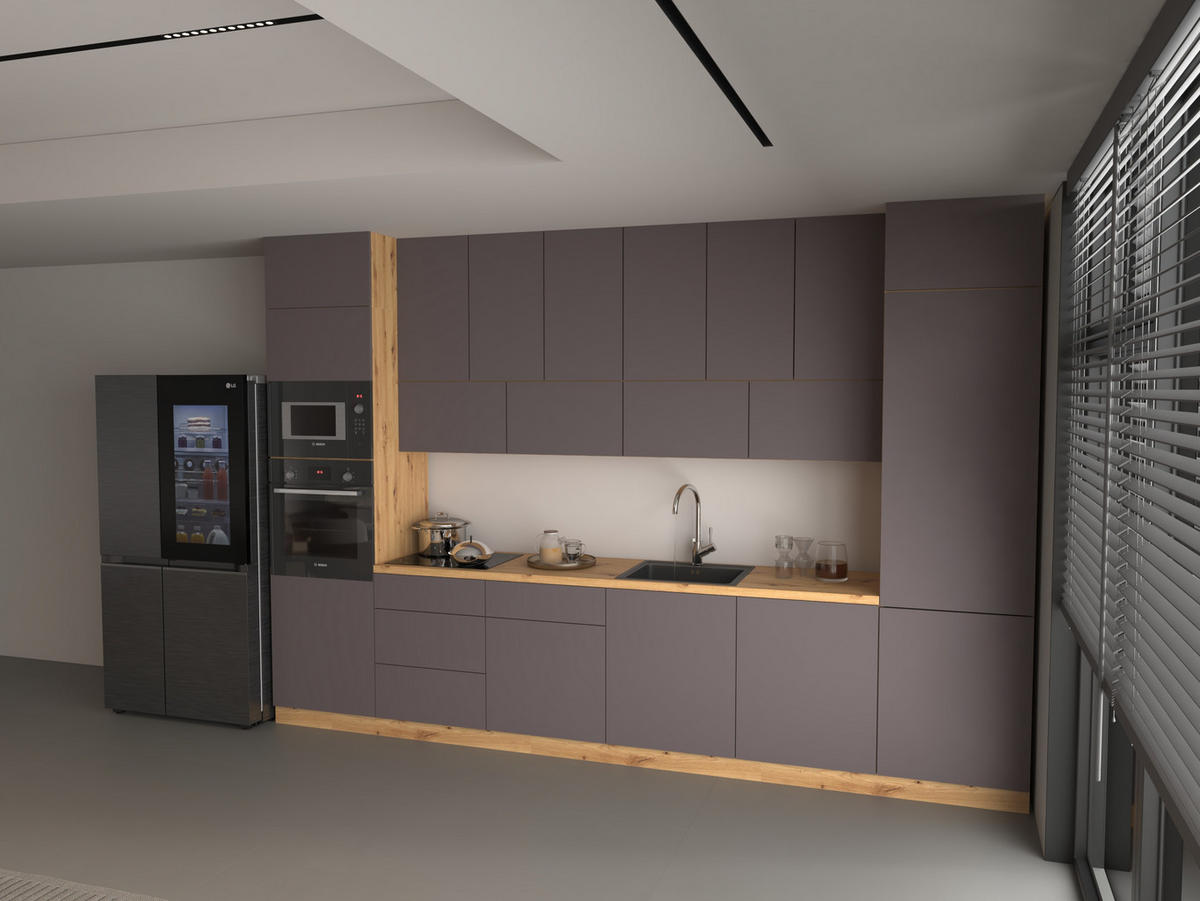 KÜCHENZEILE 360 - Langen KL3-M360 in Grau/Matt - Schwarz/Grau, Holz (360/248/58cm)