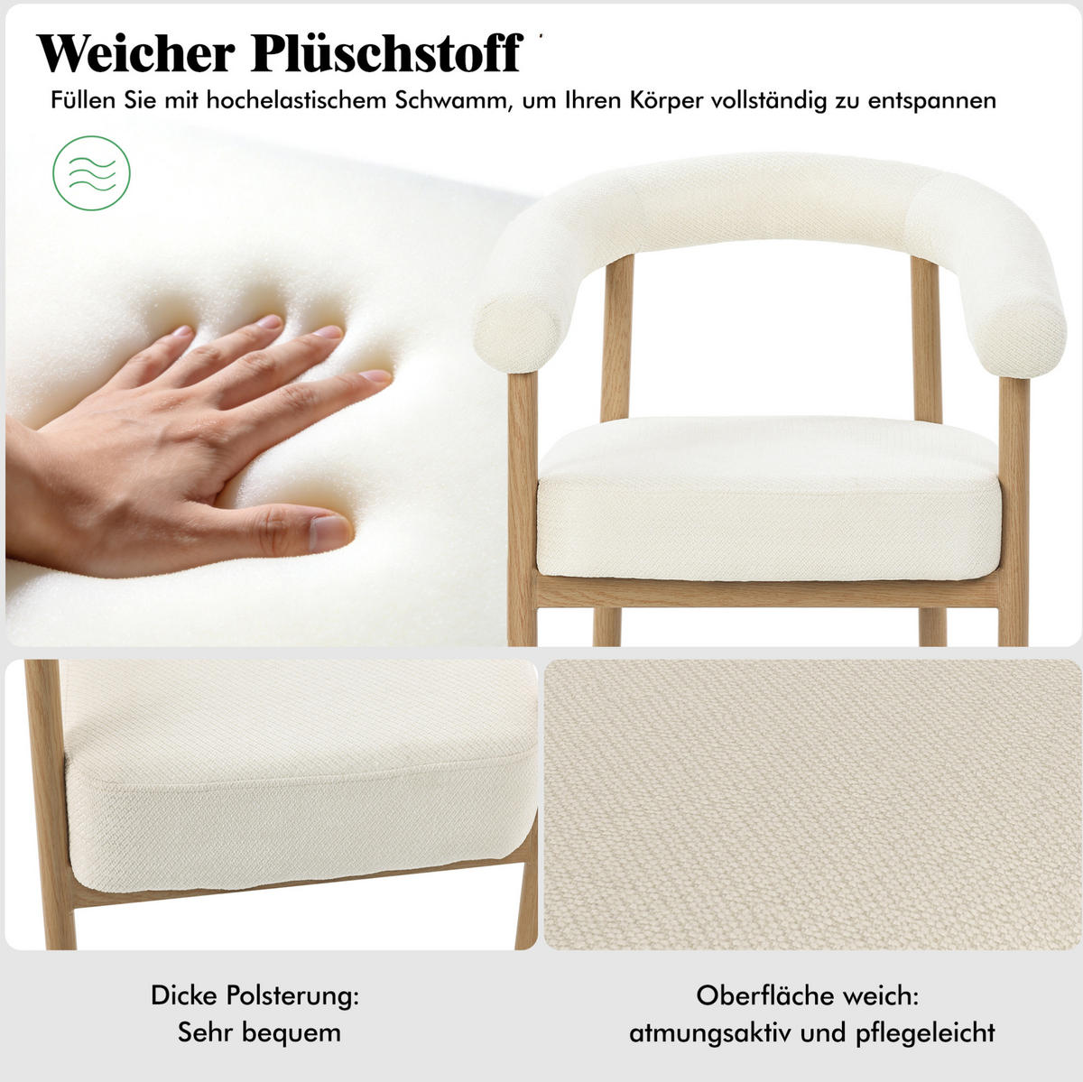 STUHL 4er-Set gepolstert Metallgestell White - Weiß, Holz (40.5/78/48.6cm) - Meubliv