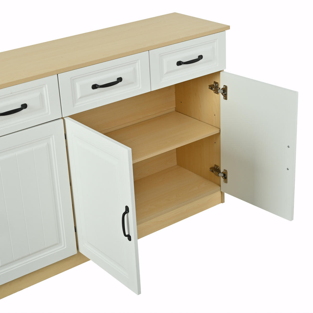 SIDEBOARD 160/35/80 cm weiß/natur aus MDF mit viel Stauraum - Weiß, Holzwerkstoff (160/80/35cm) - OKWISH