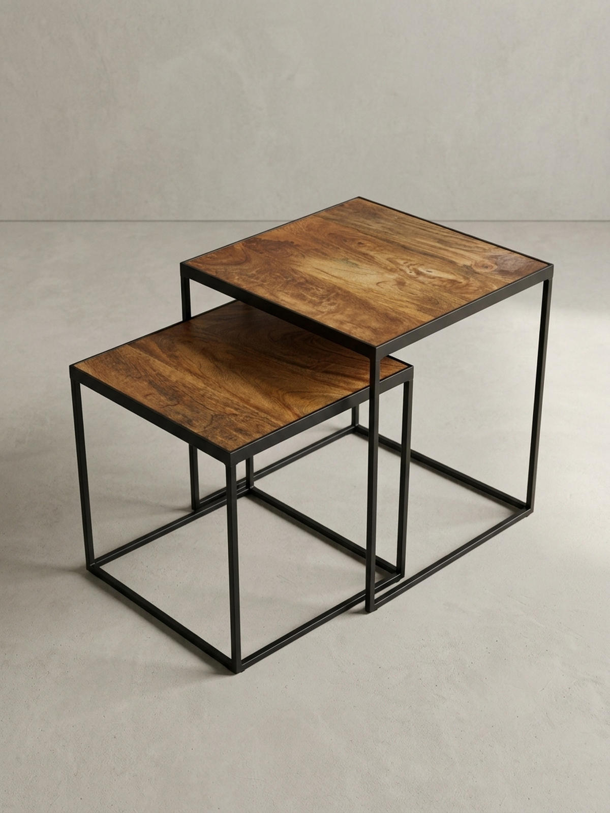 BEISTELLTISCH Set – 2-teilig Mango Massivholz Metall Braun Schwarz Industrial - Schwarz/Braun, Holz/Metall (40/40/44cm) - KADIMA DESIGN