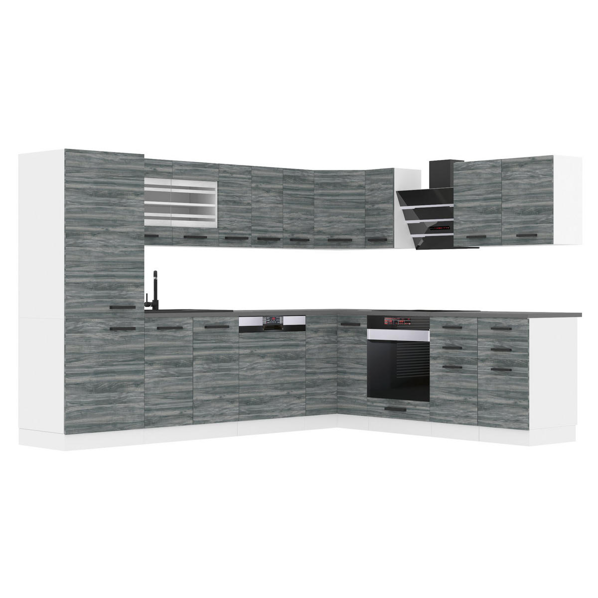 KÜCHE L-Form Julie, ohne Arbeitsplatten, Glamour Wood - Grau, Holz (460/204/60cm) - B BELINI GROUP