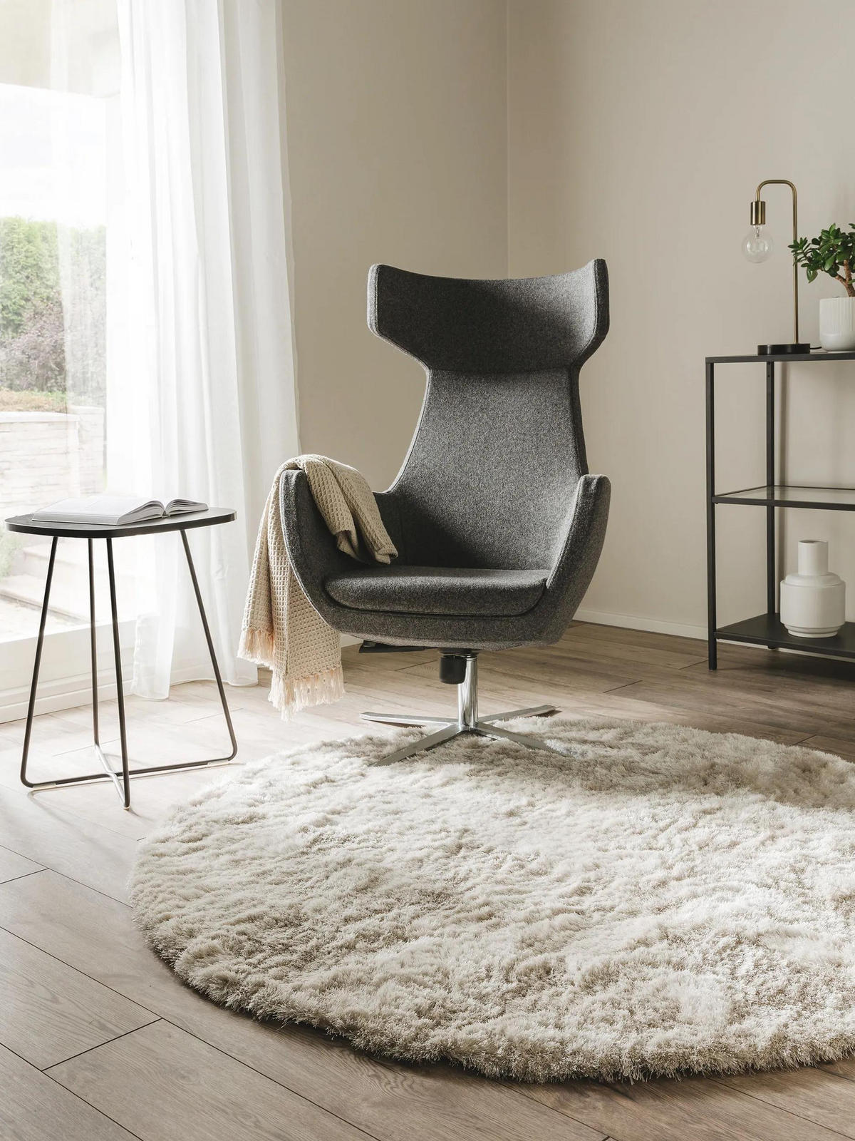 SHAGGY koberec Whisper Béžová ø 160 cm - béžová, textil/umělá hmota (160/160cm) - benuta Nest