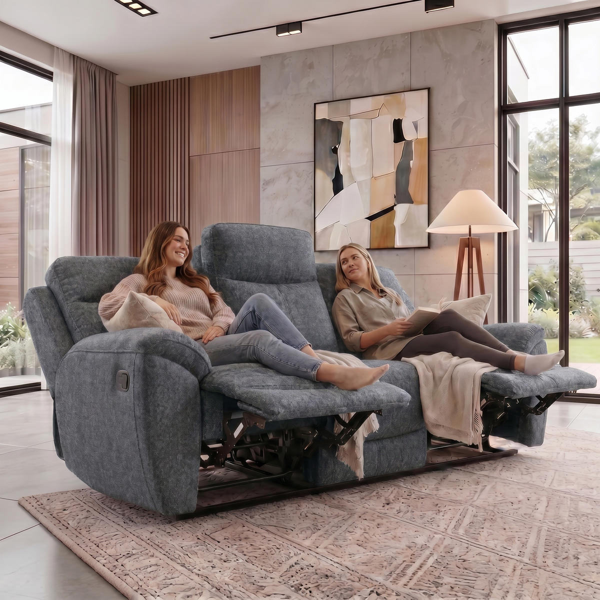 3-SITZER-RELAXSOFA Dolce, mit Relaxfunktion, 215 cm, Dunkelgrau, Chenille - Schieferfarben, Textil (215/106/100cm) - Beautysofa