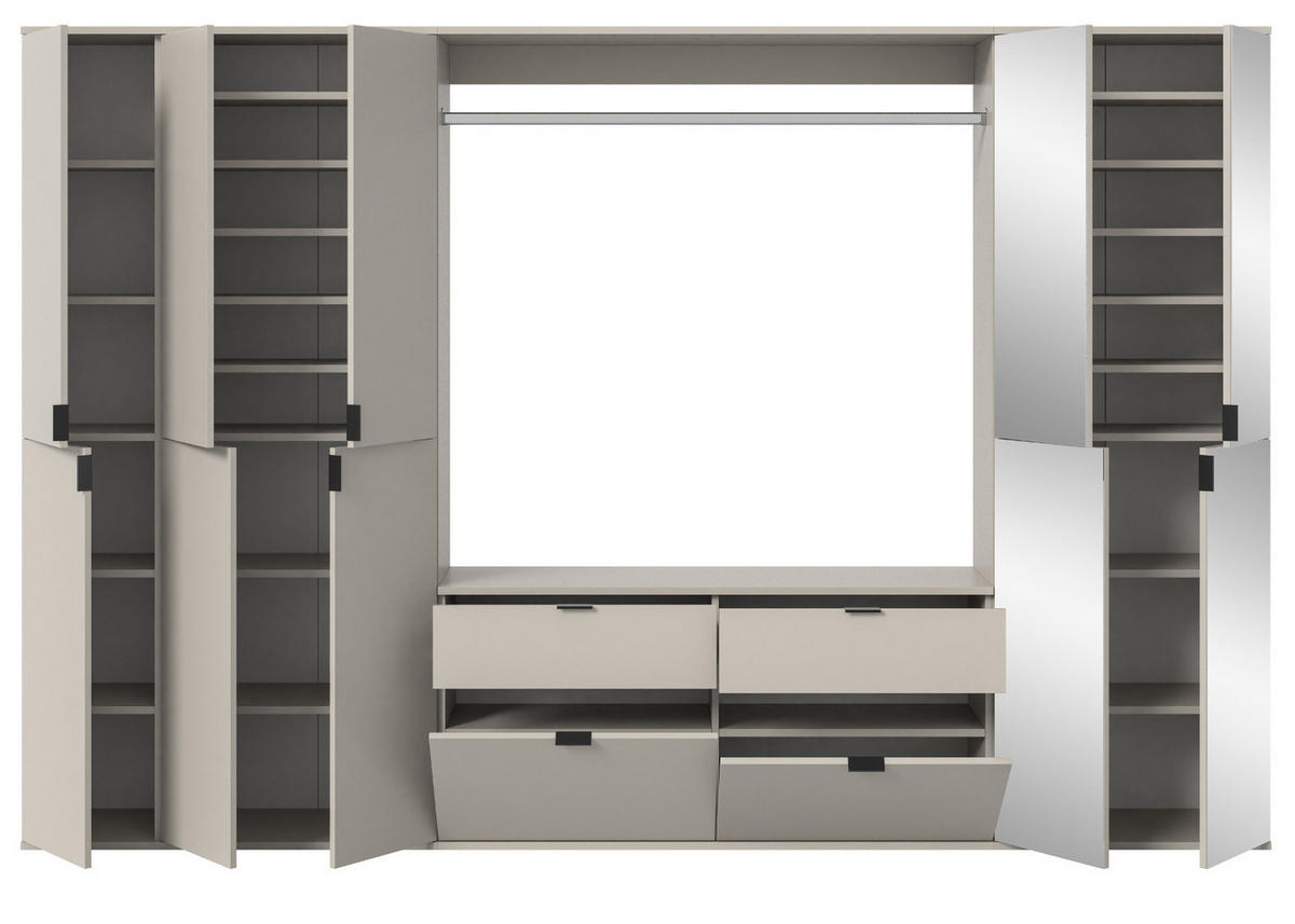 GARDEROBEN-SET Kaschmir 273 x 193 cm, Garderobenschrank mit Spiegel - Kaschmir/Schwarz, Glas/Holzwerkstoff (273/193/34cm) - Inn.Furn